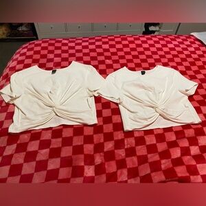 Two white short sleeve knot crop top